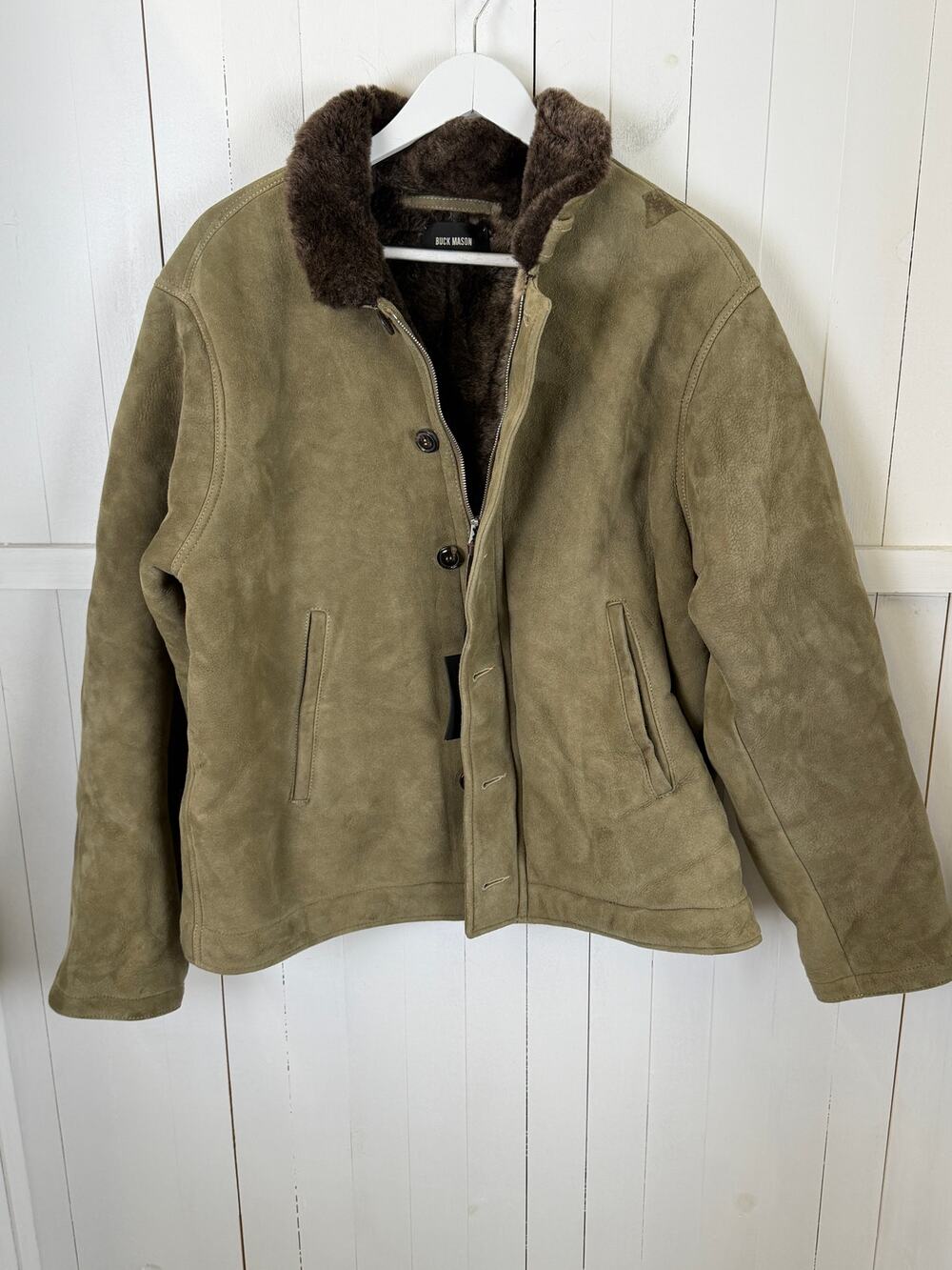 Buck Mason Tan Shearling Leather Jacket XL NWT